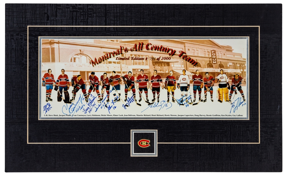 Montreal Canadiens "All Century Team" Limited-Edition Matted Photo Signed by 9 HOFers with LOA (13" x 21")