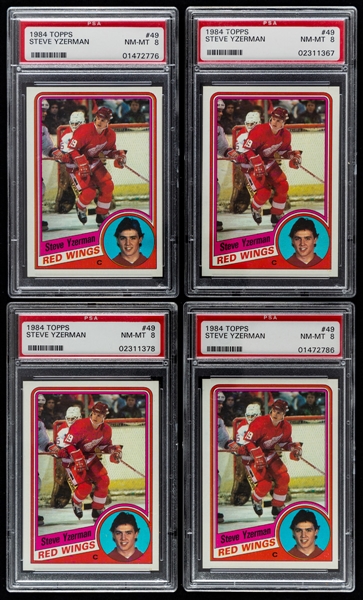 1984-85 Topps Hockey Card #49 HOF Steve Yzerman Rookie Collection of 10 - All Graded PSA 8