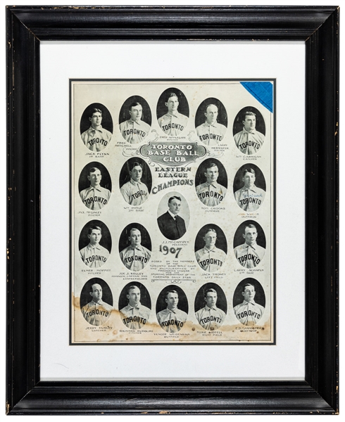 Toronto Baseball Club 1907 Eastern League Champions Framed Team Photo Featuring HOFer Joe Kelley (26 1/2" x 32 1/2")