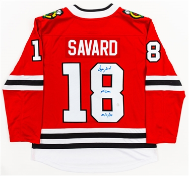 Denis Savard Signed Chicago Black Hawks Jersey with COA - 1st Goal 10/11/80 Annotation