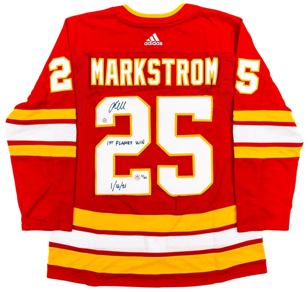Jacob Markstrom Signed Calgary Flames Limited-Edition Jersey (4/25) with COA -  1st Flames Win 1/16/21 Annotation