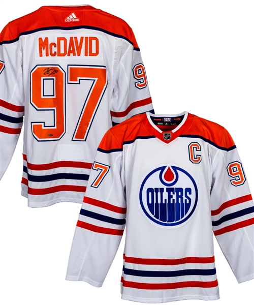 Connor McDavid Signed Edmonton Oilers Reverse Retro White Captains Jersey with UDA COA