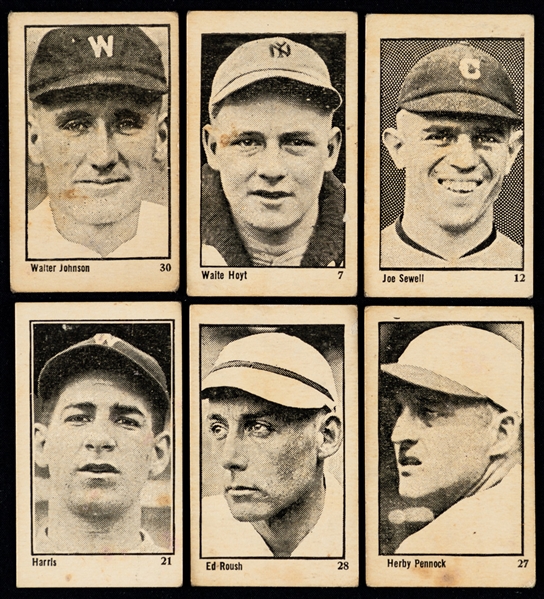 1923 Maple Crispette V117 Baseball Cards (34) Including HOFers Collins, Hoyt, Sewell, Harris, McKechnie, Pennock, Roush and Johnson (3) - Includes 24 of 30 Cards For a Complete Set