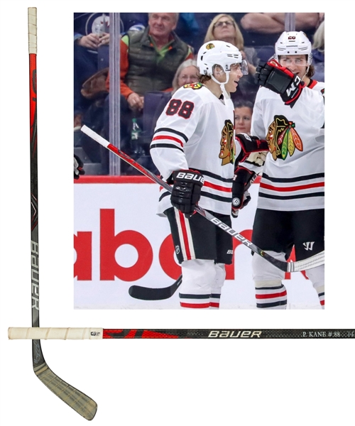 Patrick Kanes 2019-20 Chicago Blackhawks Signed Bauer Vapor FlyLite Game-Used Stick - Photo-Matched!