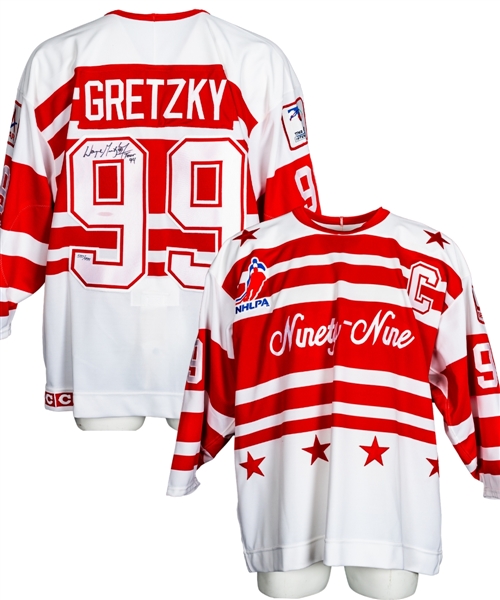 Wayne Gretzky Signed "Ninety-Nine Tour" Limited-Edition Captains Jersey #537/999 from UDA with Shawn Chaulk LOA