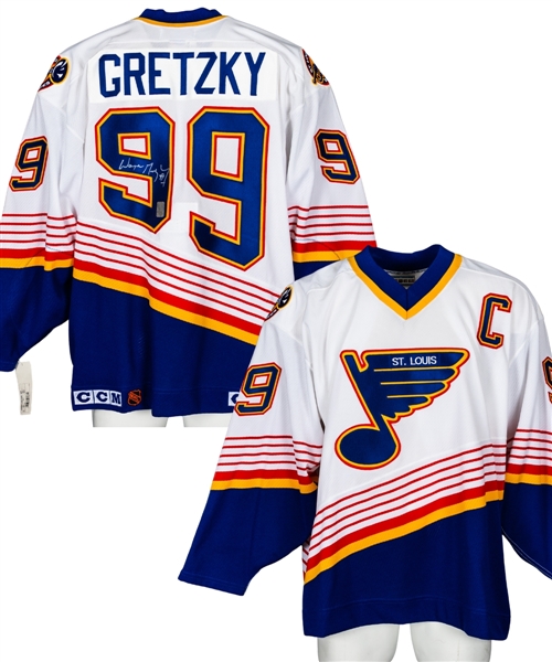 Wayne Gretzky Signed St. Louis Blues Captains Jersey from WGA with Shawn Chaulk LOA
