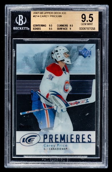 2007-08 Upper Deck Ice Premieres Rookies Hockey Card #214 Carey Price (83/99) - Graded Beckett GEM MINT 9.5