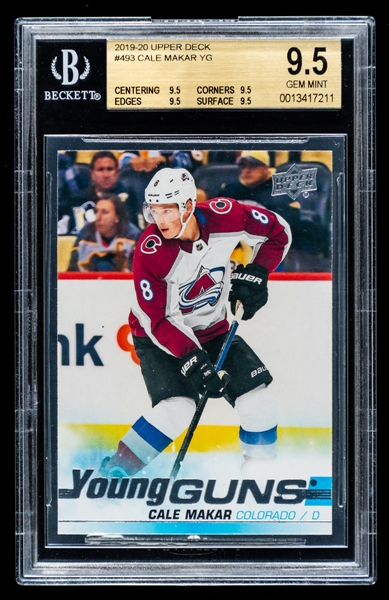 2019-20 Upper Deck Young Guns Hockey Card #493 Cale Makar Rookie - Graded Beckett GEM MINT 9.5