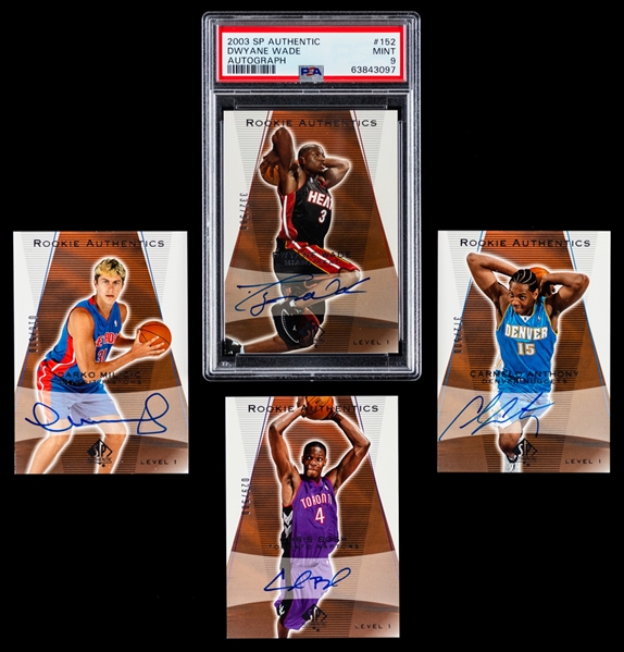 2003-04 Upper Deck NBA SP Authentic Near Complete Set (188/189) Including Rookie Authentics Autographed Cards #152 Dwayne Wade (PSA 9), #151 Chris Bosh and #150 Carmelo Anthony