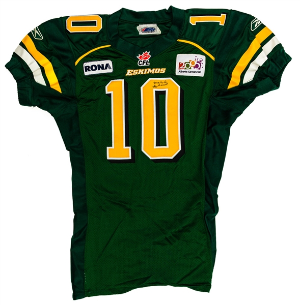 Malcolm Franks 2005 CFL Edmonton Eskimos Grey Cup Champions Signed Game-Worn Jersey - Alberta Centennial Patch! 