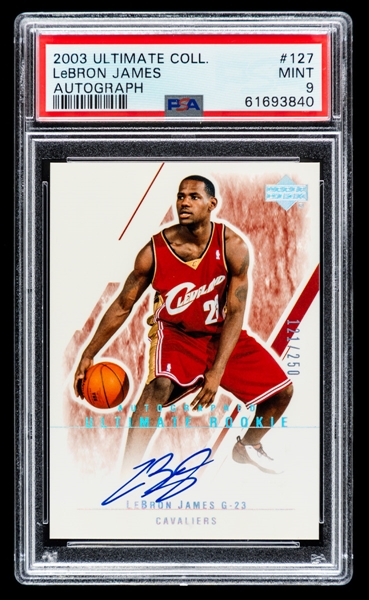 2003-04 Upper Deck NBA Ultimate Collection Autographed Ultimate Rookie Basketball Card #127 LeBron James (121/250) - Graded PSA 9