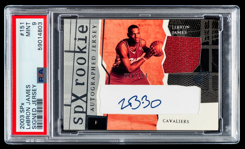 2003-04 Upper Deck SPx Rookie Autographed Jersey Basketball Card #151 LeBron James (095/750) - Graded PSA 9