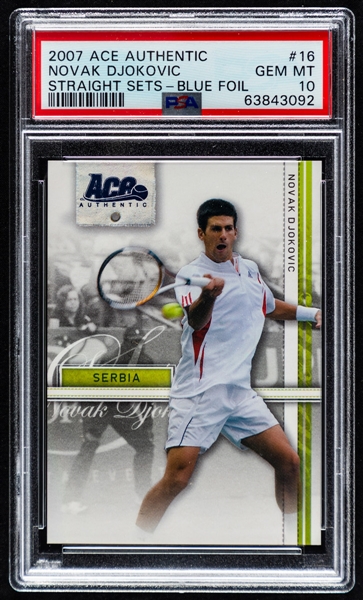 2007 Ace Authentic Straight Sets Blue Foil (3/5) Tennis Complete 50-Card Set Including PSA-Graded GEM MT 10 Card #16 Novak Djokovic Rookie (3/5)
