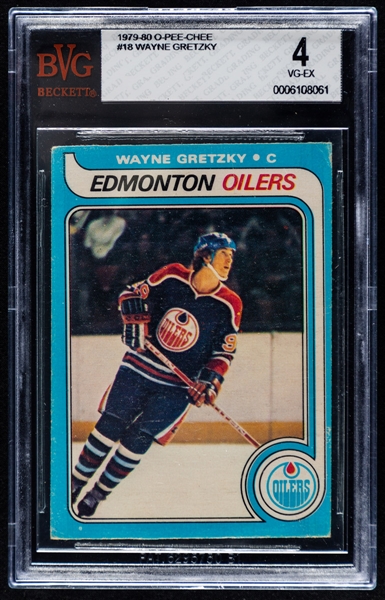 1979-80 O-Pee-Chee Hockey Card #18 HOFer Wayne Gretzky Rookie - Graded BVG 4