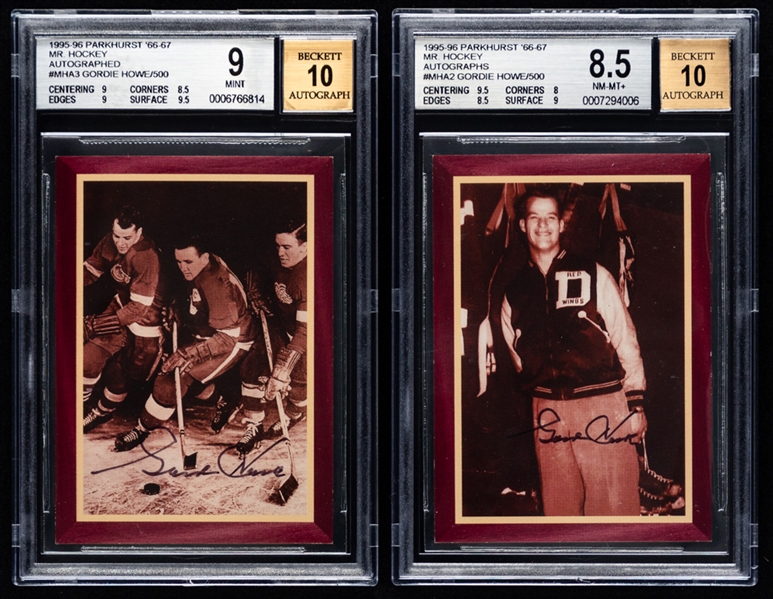 1995-96 Parkhurst 66-67 Mr. Hockey Signed Limited-Edition Gordie Howe Hockey Cards Complete Set of 5 (/500) - All Beckett Graded