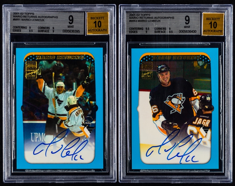 2001-02 Topps Certified Autograph Issue Mario Returns! Signed Limited-Edition Mario Lemieux Hockey Cards Complete Set of 5 (/66)- All Beckett Graded