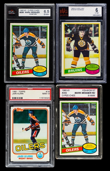 1980-81 to 1989-90 O-Pee-Chee and Topps Hockey Cards (36) Inc. Rookie Cards of Bourque, Messier, Kurri, Francis, Gilmour, Neely, Robitaille, Shanahan and Hull - Most Graded