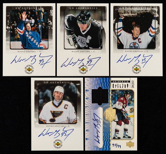 1999-2000 UD Gretzky Exclusive and Living Legends Hockey Cards Master Sets Including Numbered Parallel Sets (/99) Plus Autographed and Game-Used Memorabilia Cards