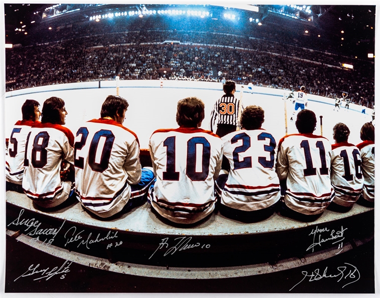 Montreal Canadiens "The Bench" Multi-Signed Photo by 6 with Lafleur, Lapointe, Savard and Henri Richard with LOA (11" x 14")