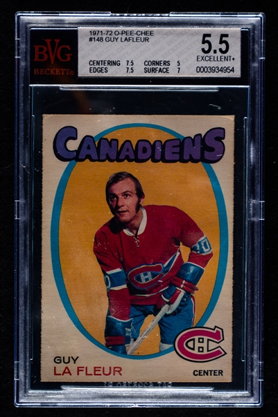 1971-72 O-Pee-Chee Hockey Card #148 HOFer Guy Lafleur Rookie - Graded Beckett 5.5