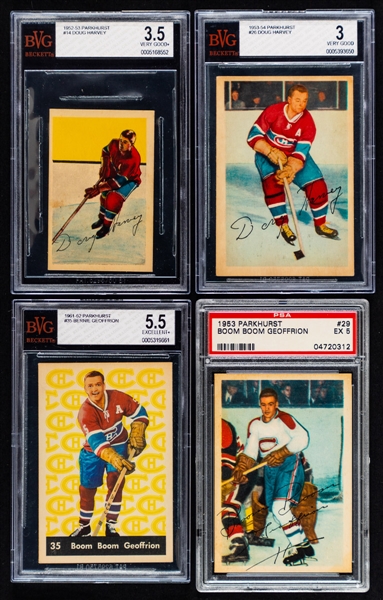 1952-53 to 1970-71 Parkhurst, O-Pee-Chee and Topps Montreal Canadiens Hockey Cards (21) - Harvey, Geoffrion, Beliveau, Cournoyer +++