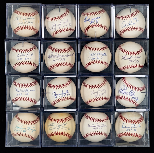 Baseball Hall of Fame Single-Signed Baseballs Collection of 68 Including DiMaggio, Aaron, Banks, Puckett, Gwynn, Carter, Yastrzemski and Others - Most Certified by JSA, PSA, MLB or Steiner