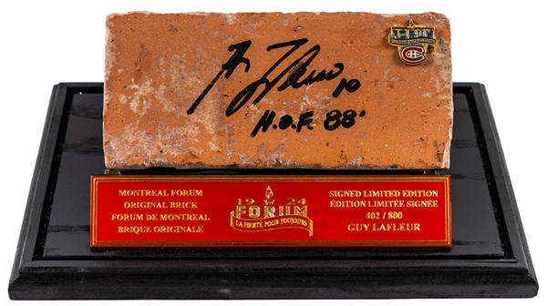 Deceased HOFer Guy Lafleur Signed Montreal Forum Limited-Edition Brick #402/800 in Display Case with Team COA