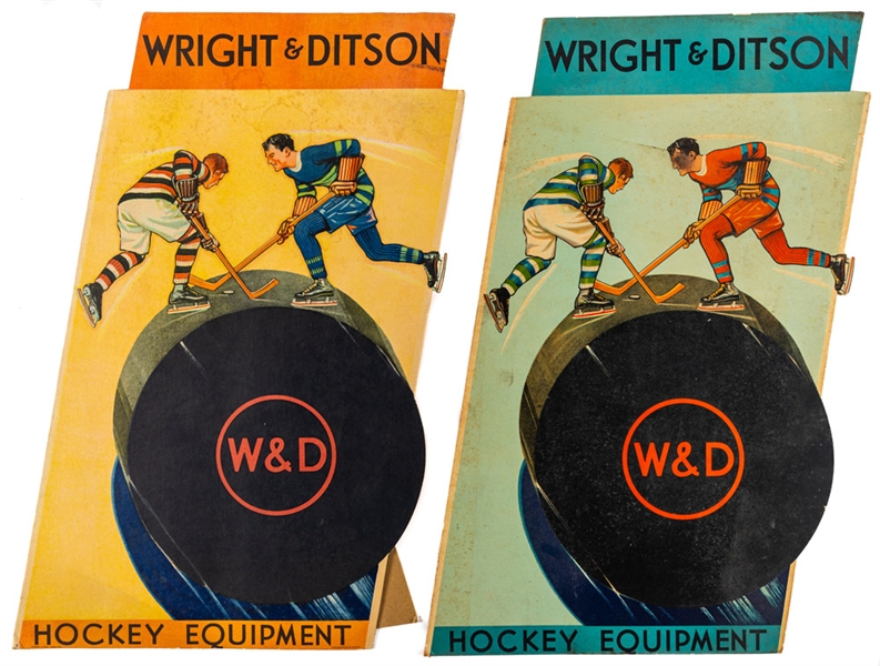 Circa 1920s Wright & Ditson Hockey Equipment Dual Standee Displays (13 1/2" x 22 1/2") 