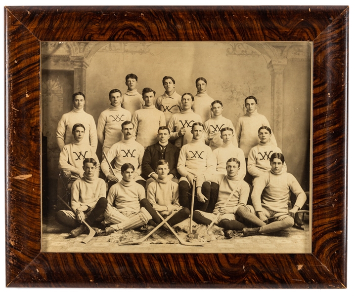 1899-1900 Winnipeg Hockey Team Framed Full Format Photo with HOFer Jack Marshall (16 1/2" x 20") - The Brent Sobie Antique Hockey and Baseball Collection 