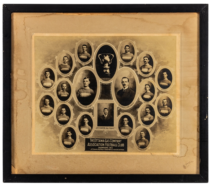 1913 Ottawa Football Club Q.R.F.U Champions and 1913 Ottawa Gas Company Association Football Club District Champions Framed Cabinet Photos 