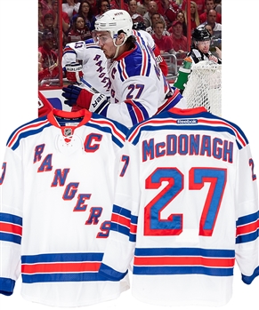 Ryan McDonaghs 2014-15 New York Rangers Game-Worn Playoffs Captains Jersey with LOA - Photo-Matched! 