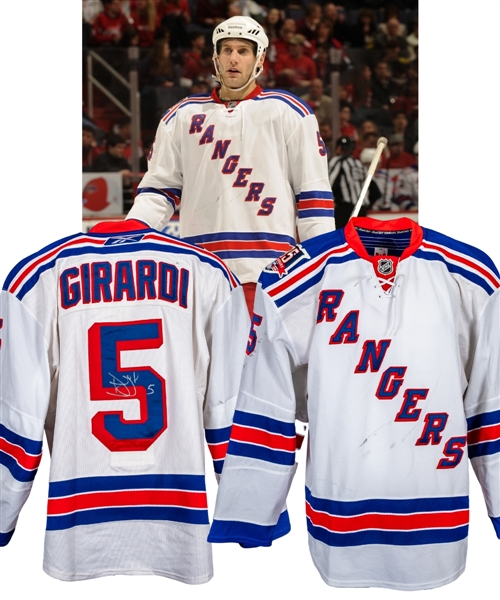 Dan Girardis 2010-11 New York Rangers Signed Game-Worn Jersey with LOA - 85th Anniversary Patch! - Photo-Matched!