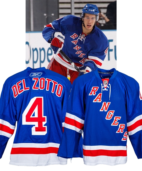 Michael Del Zottos 2009-10 New York Rangers "1st NHL Goal and Point" Game-Worn Rookie Season Jersey with Team LOA