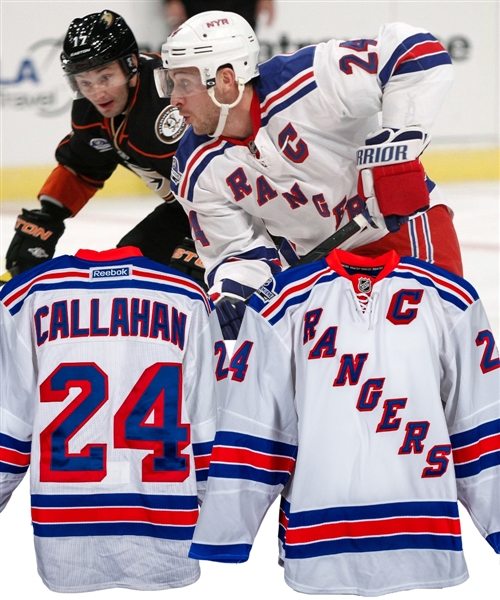 Ryan Callahans 2011-12 New York Rangers "NHL Premiere Stockholm" Game-Worn Captains Jersey with Steiner LOA - His First Rangers Captains Jersey!