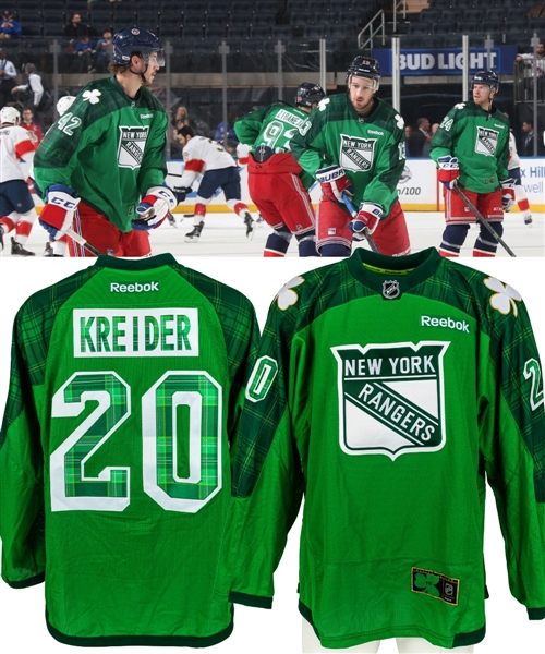 Chris Kreiders 2016-17 New York Rangers "St. Patricks Day" Warm-Up Worn Jersey with LOA