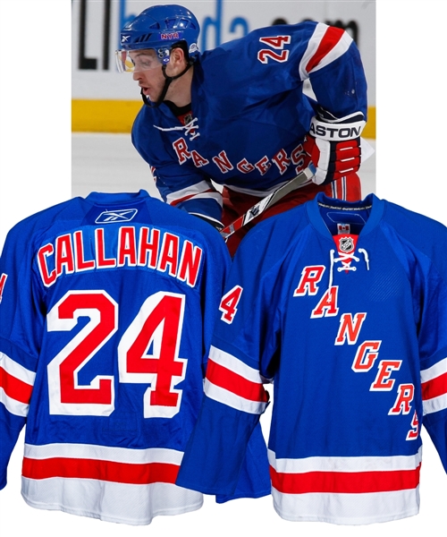Ryan Callahans 2008-09 New York Rangers Game-Worn Jersey with LOA - Team Repairs! - Photo-Matched!