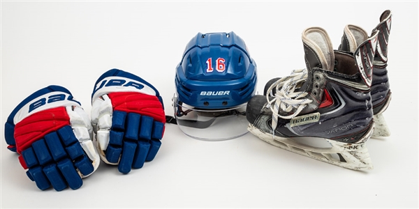 Derick Brassards Early-to-Mid-2010s New York Rangers Game-Used Bauer Skates, Gloves and Helmet with Steiner LOAs 