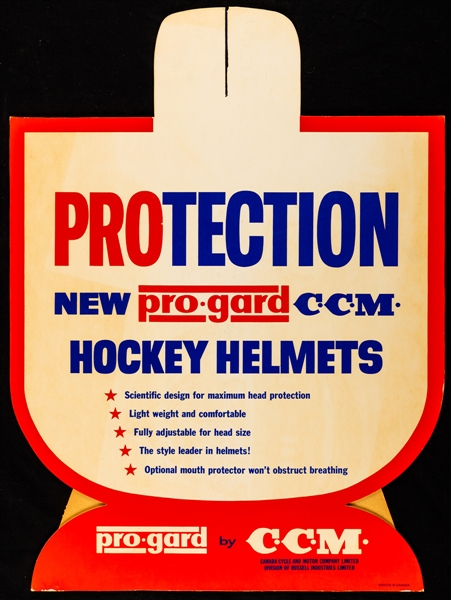 1963 CCM Pro-Gard Hockey Helmet Point-of-Sale Advertising Standee with Original Mailer 