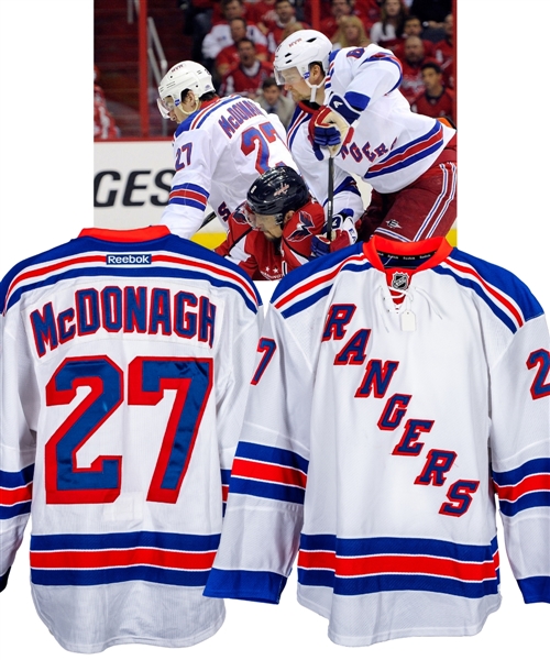 Ryan McDonaghs 2012-13 New York Rangers Game-Worn Playoffs Jersey with LOA - Photo-Matched!