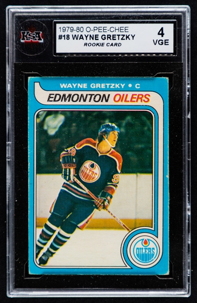 1979-80 O-Pee-Chee Hockey Card #18 HOFer Wayne Gretzky Rookie - Graded KSA 4