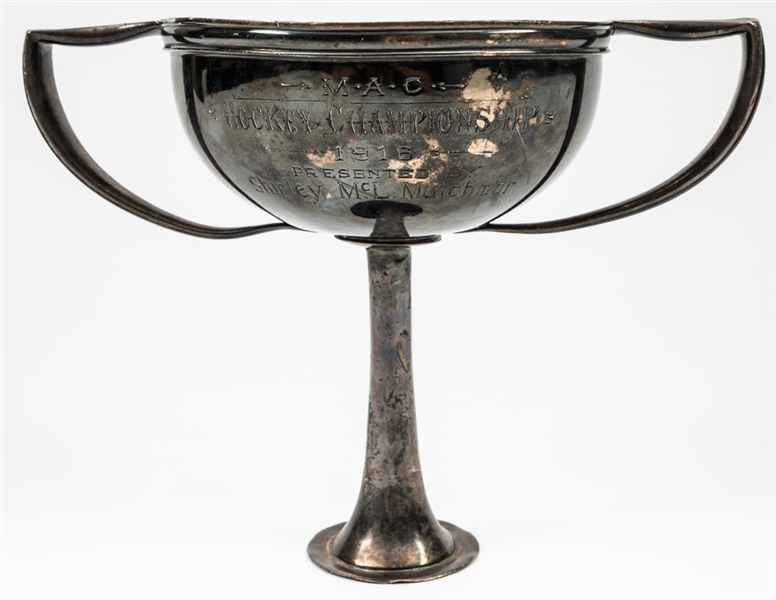 M.A.C (Manitoba Agricultural College) 1916 Hockey Championship Trophy Presented by Shirley McLaughlin Mutchmor (8") - The Brent Sobie Antique Hockey and Baseball Collection
