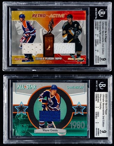 2001-02 BAP Ultimate Memorabilia Goal Scoring Leaders/Nameplates/Stanley Cup Winners/All-Star History/Retro-Active Trophies Hockey Cards (6) of HOFer Wayne Gretzky (/25, /40, /50) - All Beckett Graded
