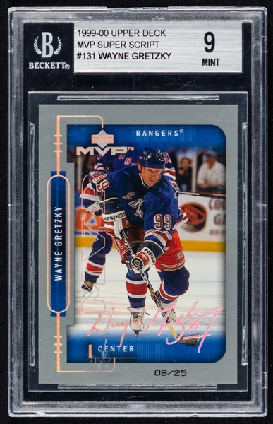 1999-2000 Upper Deck MVP Super Script Hockey Card #131 HOFer Wayne Gretzky (08/25) - Graded Beckett 9