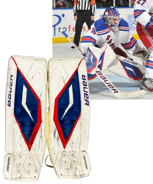 Henrik Lundqvists 2011-12 New York Rangers Bauer Supreme Game-Worn Pads with Steiner LOA - Photo-Matched! - Vezina Trophy Winning Season! 