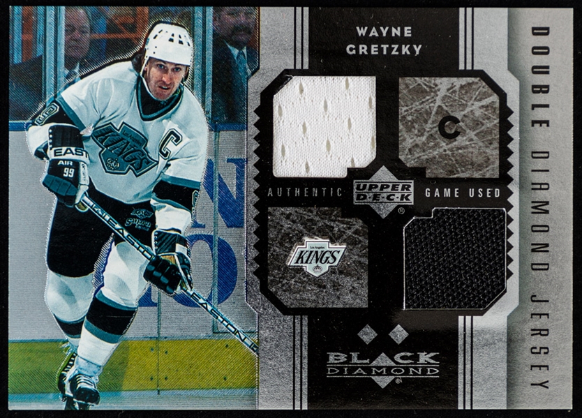 2005-06 Upper Deck Black Diamond Jersey Duals/Jersey Hockey Cards (3) of HOFer Wayne Gretzky Including Double Diamond Jersey #DJ-WG (15/25)