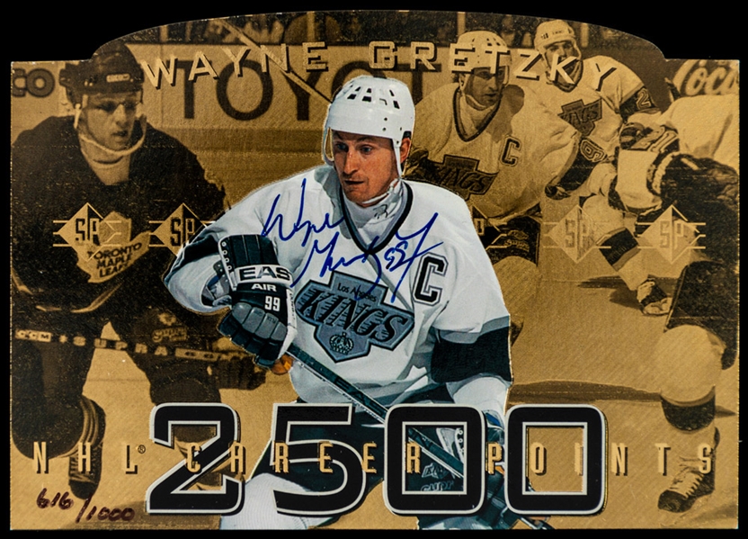 1994-95 Upper Deck SP HOFer Wayne Gretzky Signed 2500th NHL Career Points Oversized Hockey Card with UDA COA (616/1000)