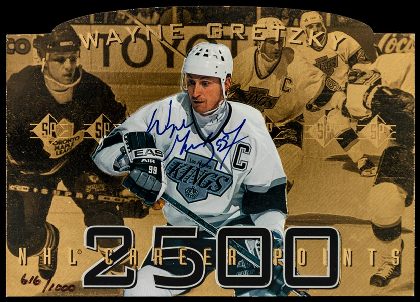 1994-95 Upper Deck SP HOFer Wayne Gretzky Signed 2500th NHL Career Points Oversized Hockey Card with UDA COA (616/1000)