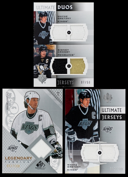 2007-08 Upper Deck Ultimate Jerseys/Ultimate Duos Jerseys/Premium Swatches/Legendary Fabrics & Others Hockey Cards (7) of HOFer Wayne Gretzky