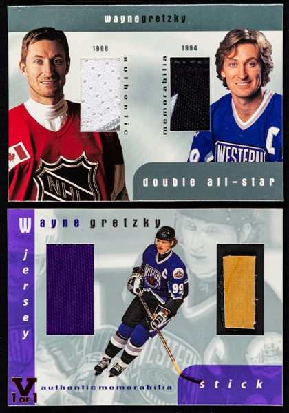 1999-2000 ITG BAP Vault 1 of 1/Double All-Star/Jersey & Stick/All-Star Jersey Hockey Cards (4) of HOFer Wayne Gretzky
