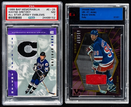 1999-2000 to 2013-14 ITG Ultimate Vault/In The Numbers/Stat Leaders/All-Star Emblem/Cup Record Hockey Cards (5) of HOFer Wayne Gretzky